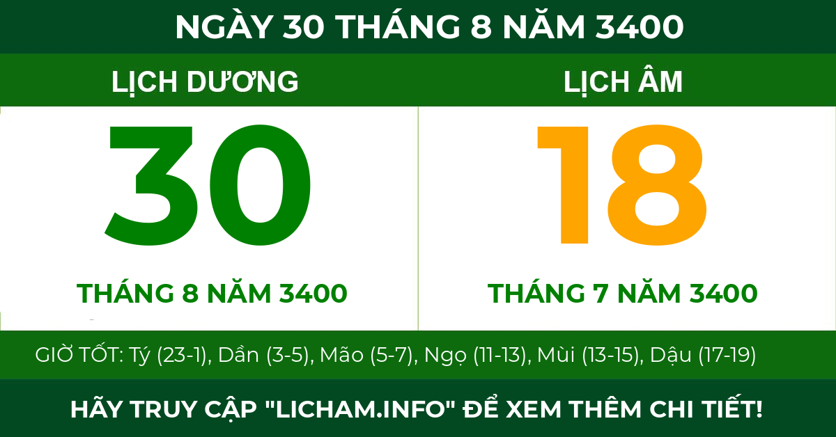 lịch âm ngày 30 tháng 8 năm 3400