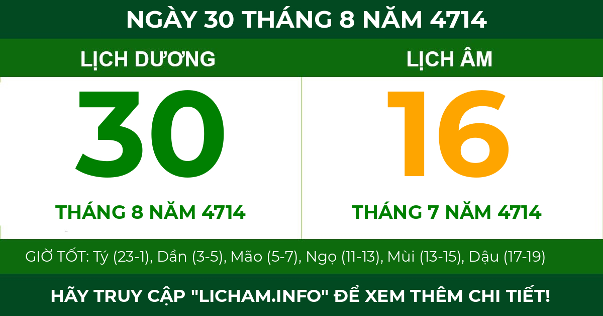 lịch âm ngày 30 tháng 8 năm 4714
