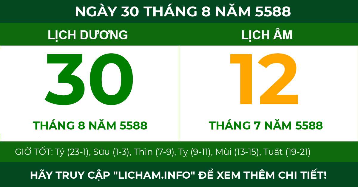 lịch âm ngày 30 tháng 8 năm 5588