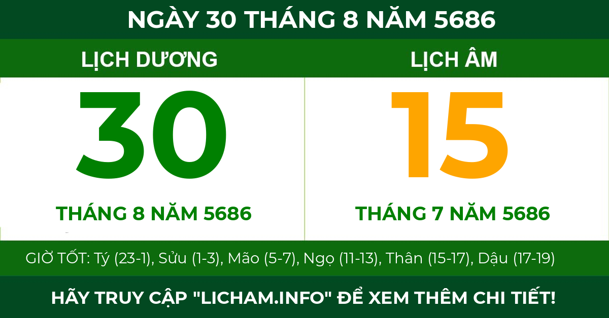 lịch âm ngày 30 tháng 8 năm 5686