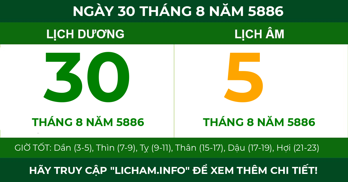 lịch âm ngày 30 tháng 8 năm 5886