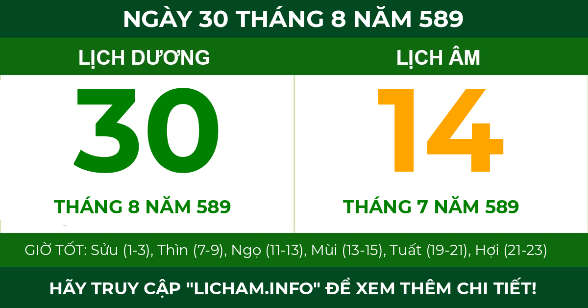 lịch âm ngày 30 tháng 8 năm 589