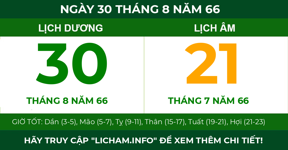 lịch âm ngày 30 tháng 8 năm 66