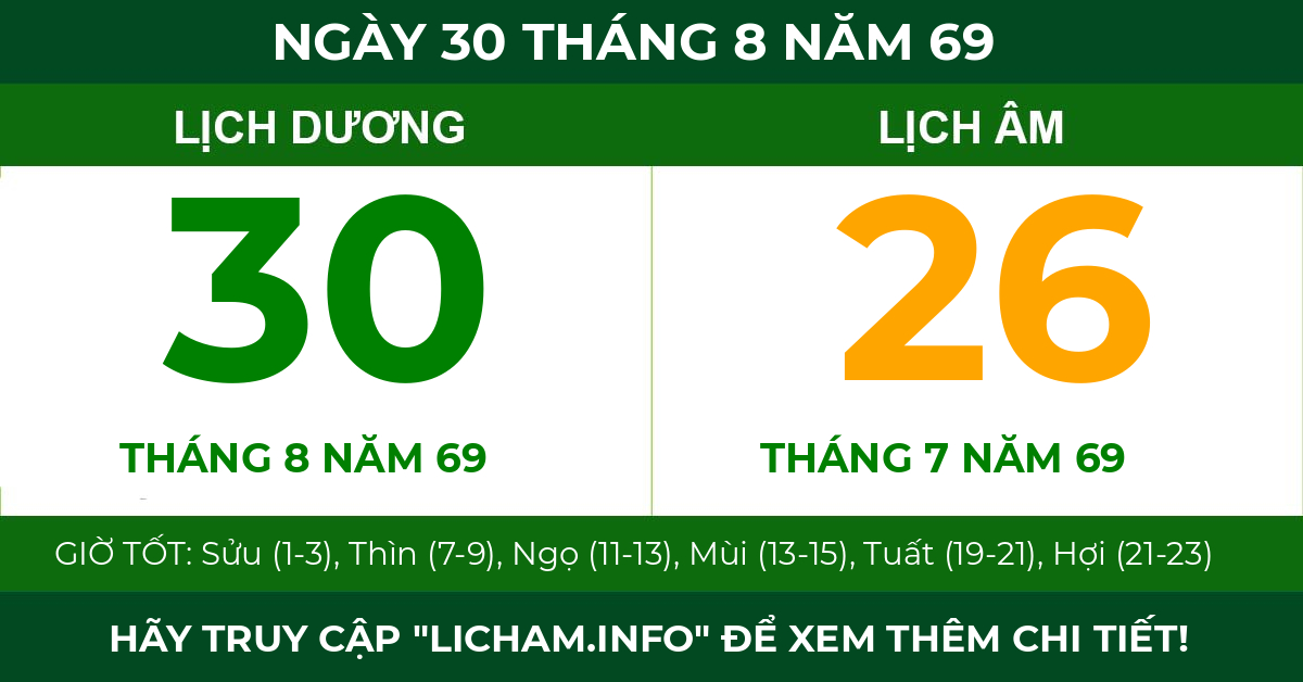 lịch âm ngày 30 tháng 8 năm 69