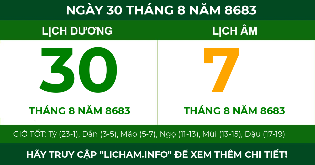 lịch âm ngày 30 tháng 8 năm 8683
