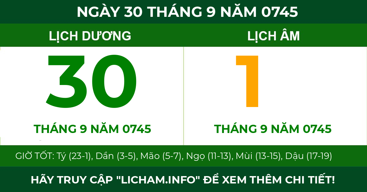 lịch âm ngày 30 tháng 9 năm 0745
