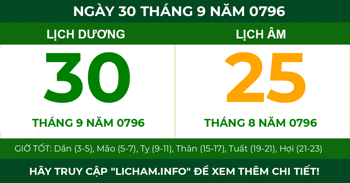 lịch âm ngày 30 tháng 9 năm 0796