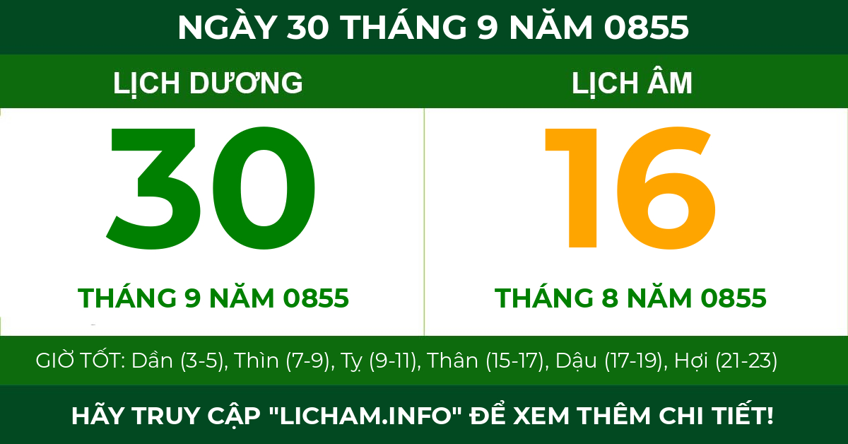 lịch âm ngày 30 tháng 9 năm 0855