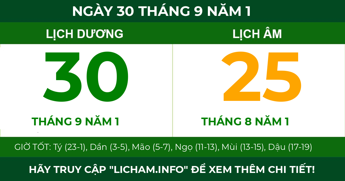 lịch âm ngày 30 tháng 9 năm 1