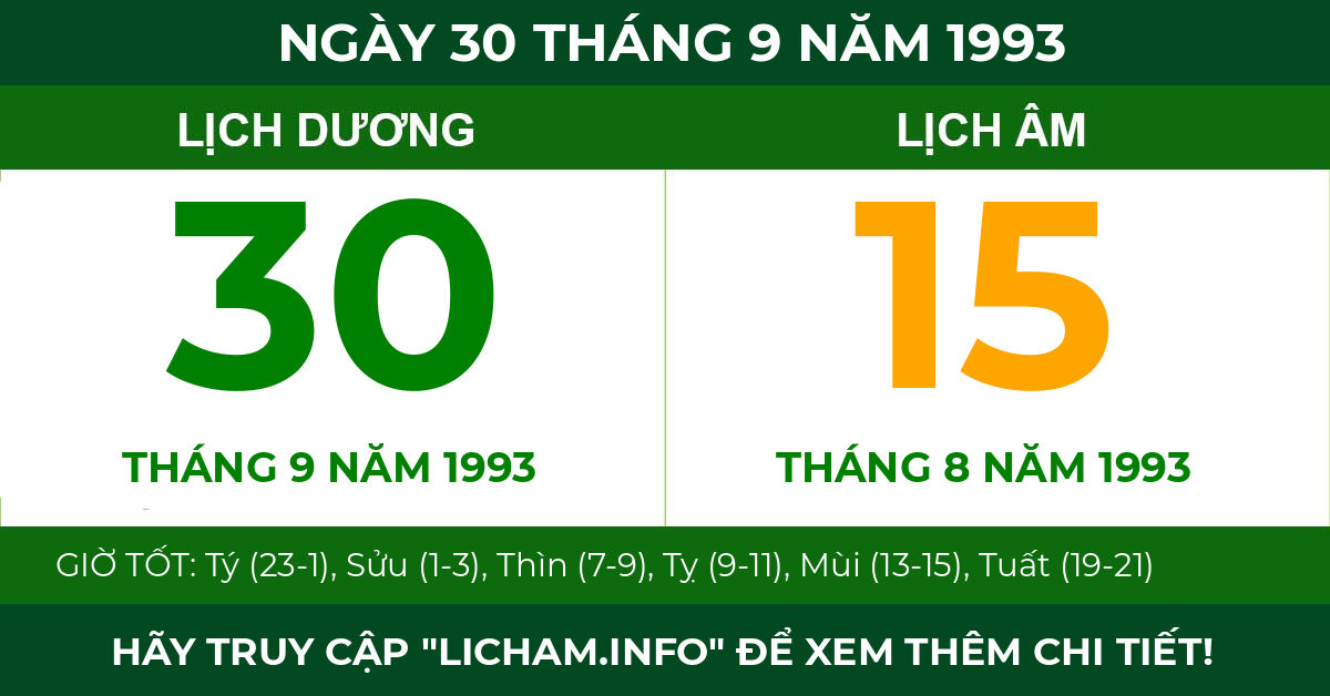 lịch âm ngày 30 tháng 9 năm 1993