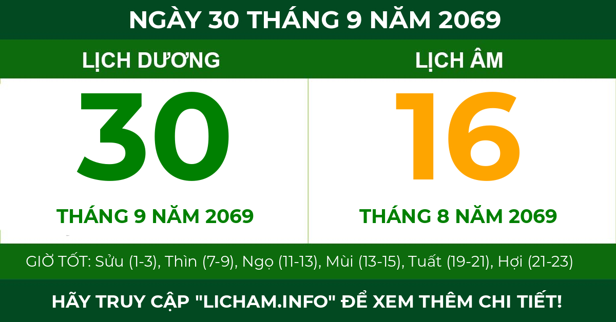 lịch âm ngày 30 tháng 9 năm 2069