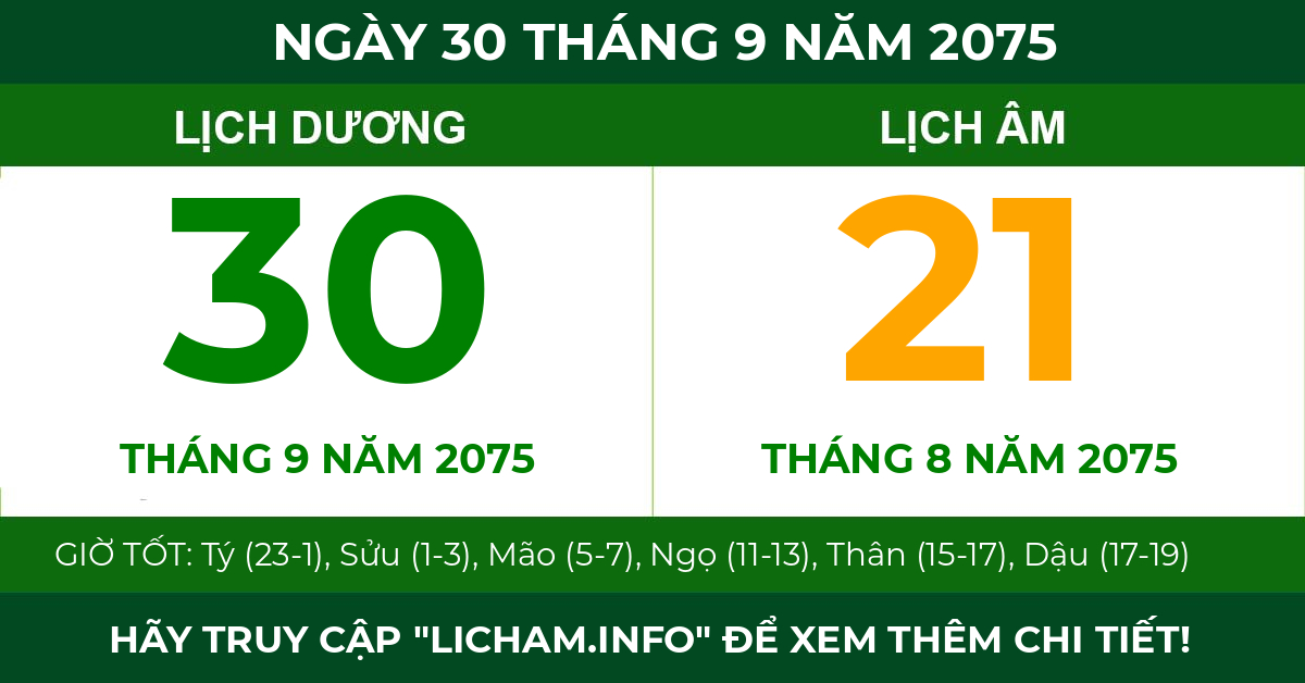 lịch âm ngày 30 tháng 9 năm 2075