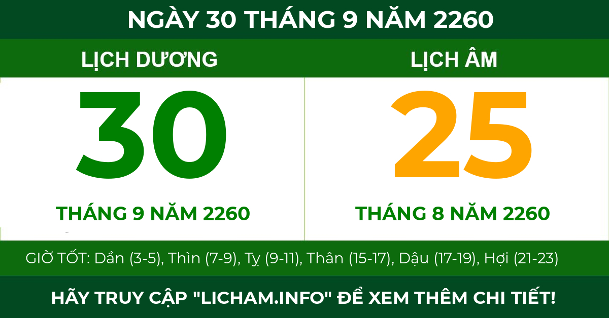 lịch âm ngày 30 tháng 9 năm 2260