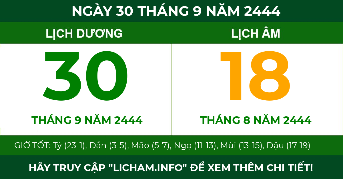 lịch âm ngày 30 tháng 9 năm 2444