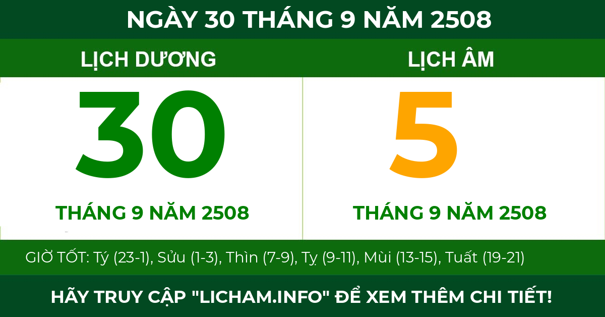 lịch âm ngày 30 tháng 9 năm 2508