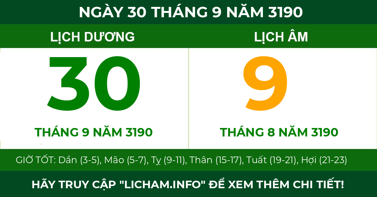lịch âm ngày 30 tháng 9 năm 3190