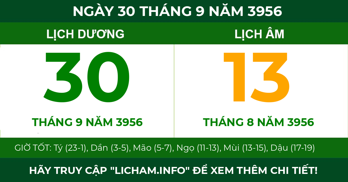 lịch âm ngày 30 tháng 9 năm 3956