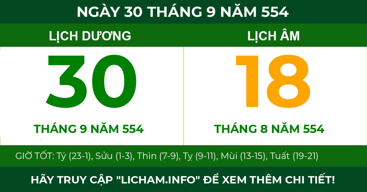lịch âm ngày 30 tháng 9 năm 554