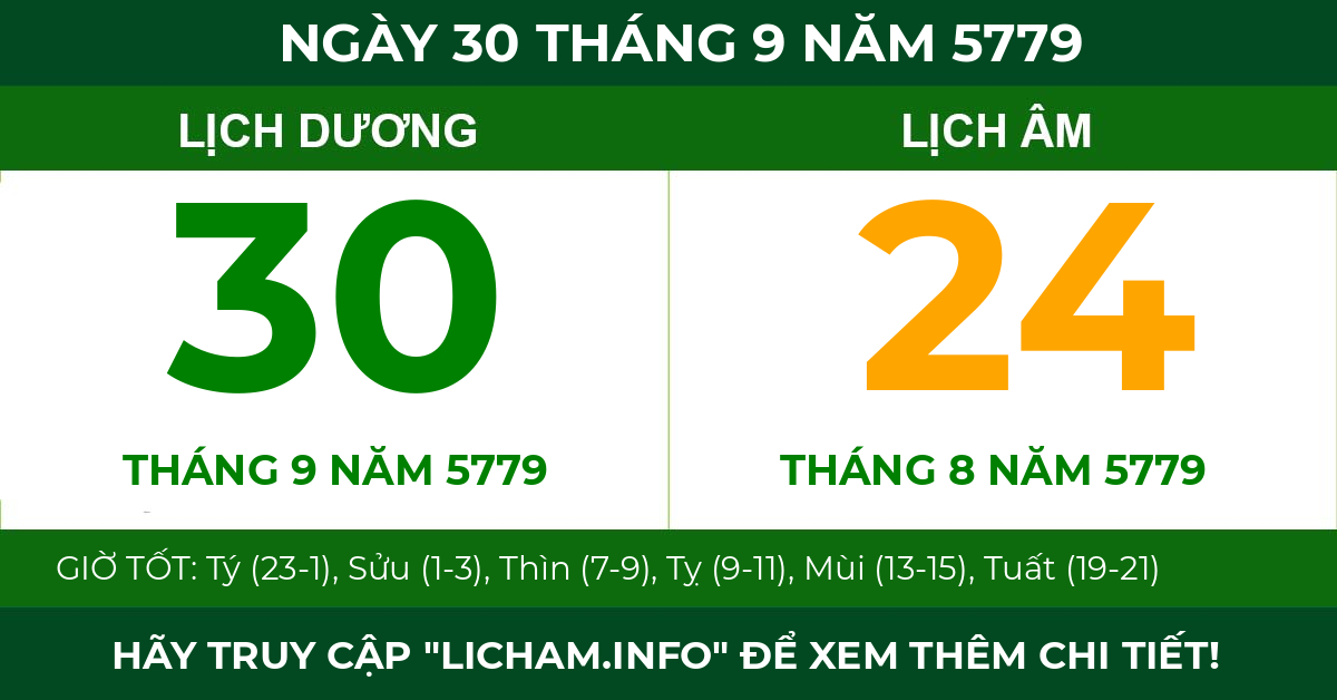 lịch âm ngày 30 tháng 9 năm 5779