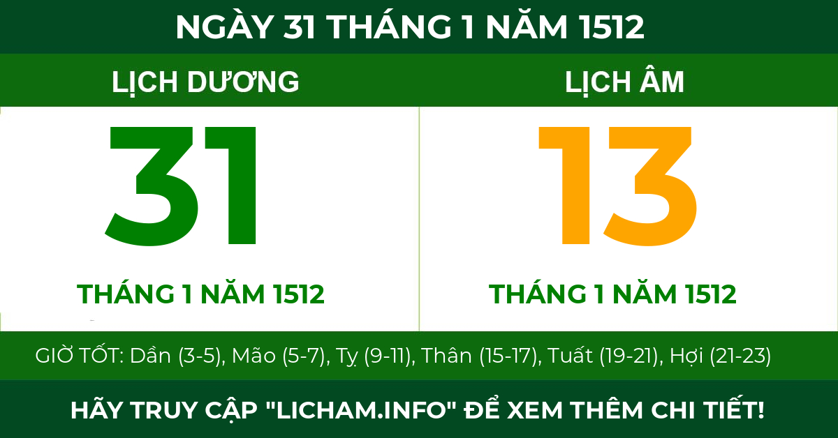 lịch âm ngày 31 tháng 1 năm 1512