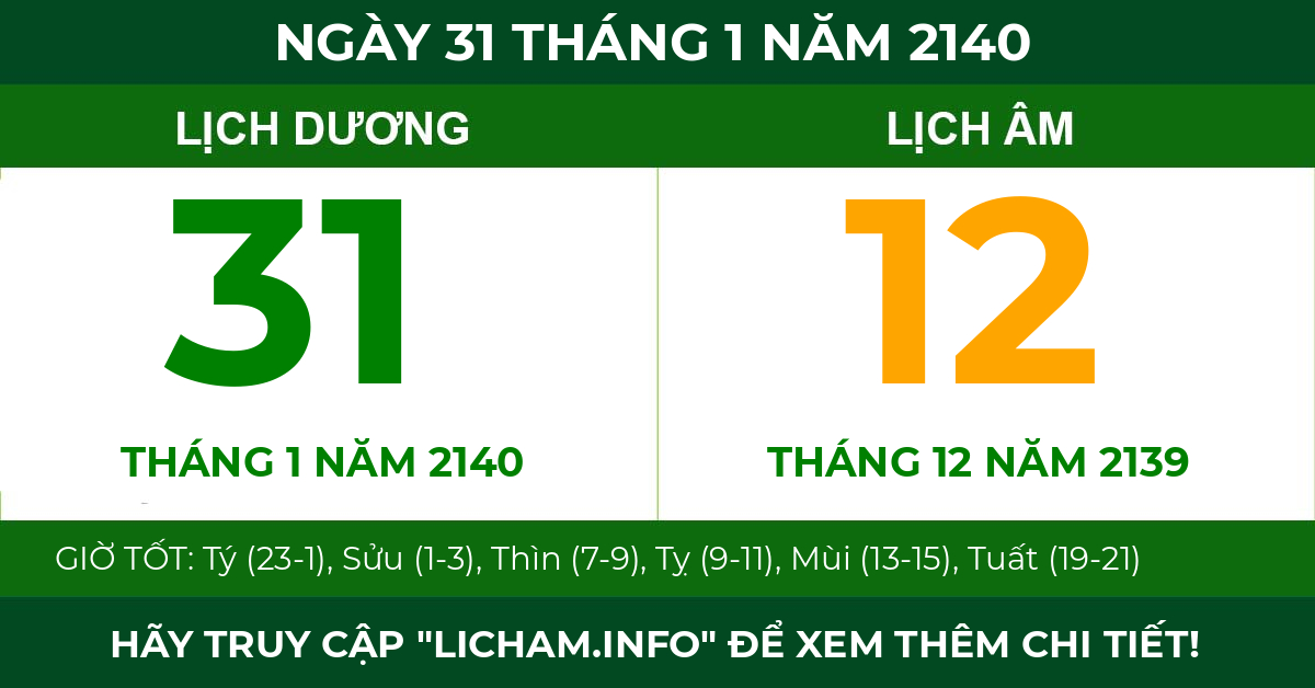lịch âm ngày 31 tháng 1 năm 2140