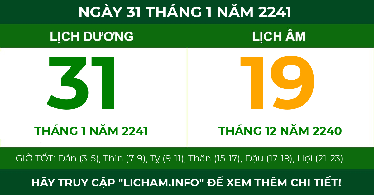 lịch âm ngày 31 tháng 1 năm 2241