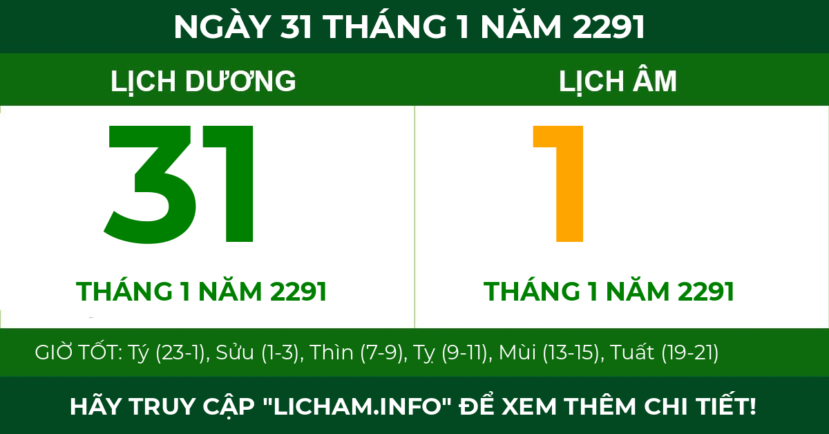 lịch âm ngày 31 tháng 1 năm 2291