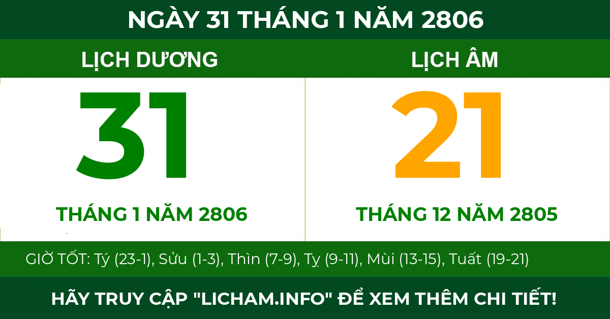 lịch âm ngày 31 tháng 1 năm 2806