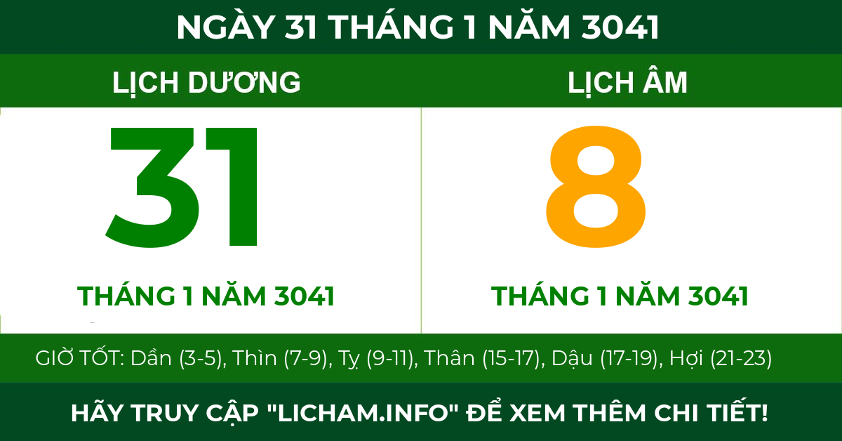 lịch âm ngày 31 tháng 1 năm 3041