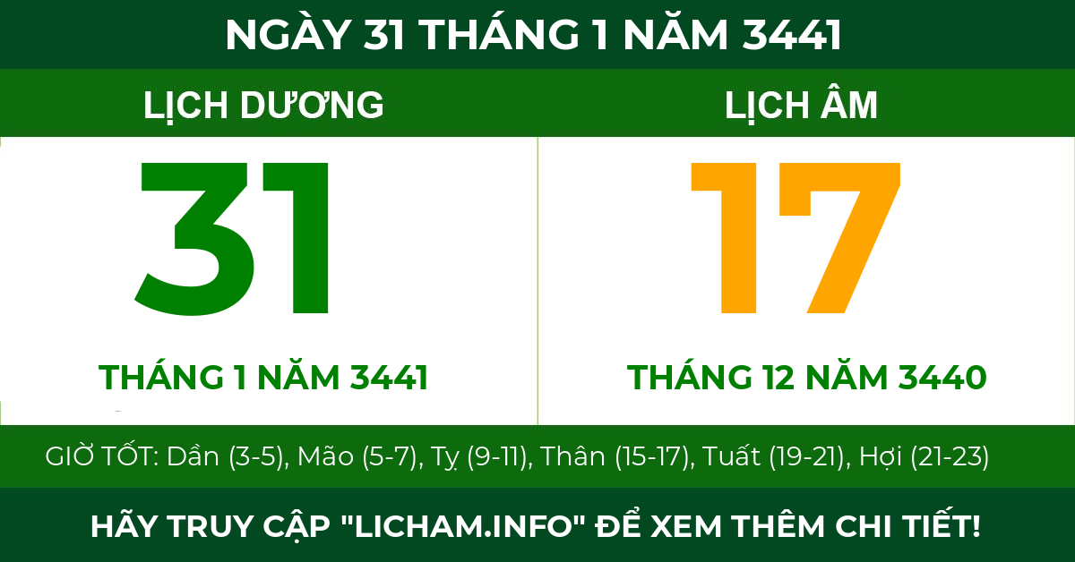 lịch âm ngày 31 tháng 1 năm 3441