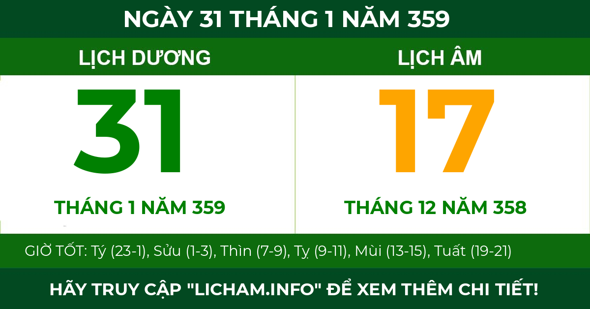 lịch âm ngày 31 tháng 1 năm 359