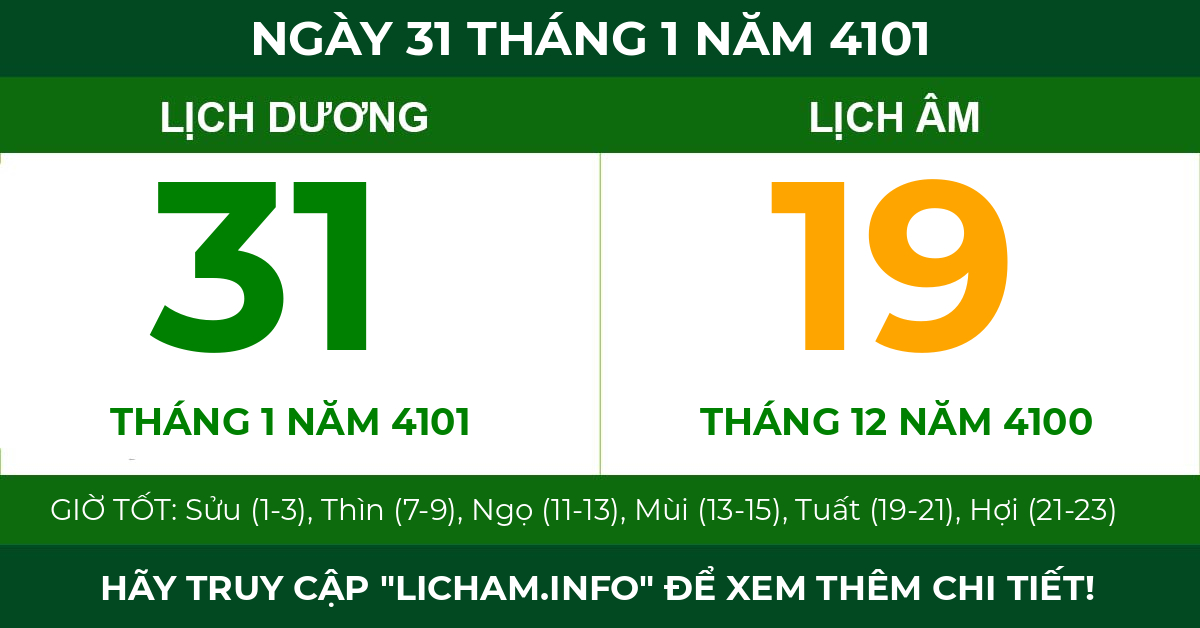 lịch âm ngày 31 tháng 1 năm 4101