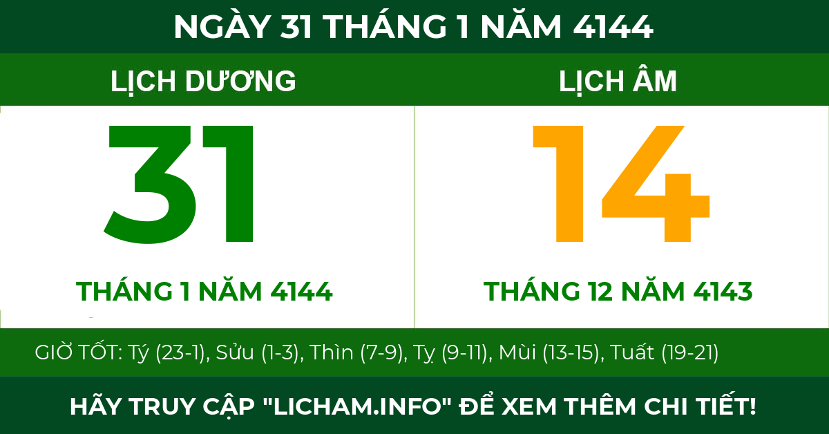 lịch âm ngày 31 tháng 1 năm 4144
