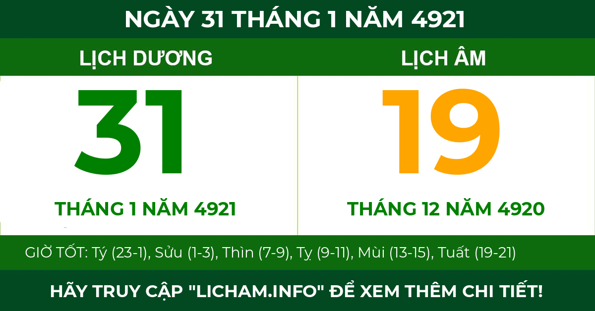 lịch âm ngày 31 tháng 1 năm 4921