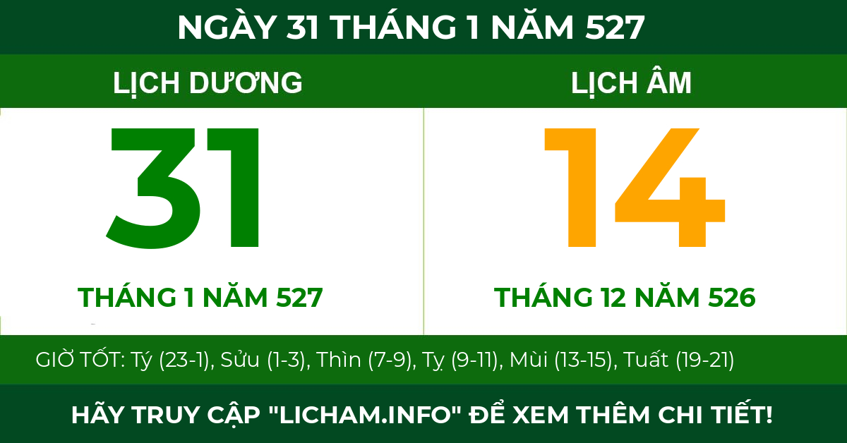 lịch âm ngày 31 tháng 1 năm 527