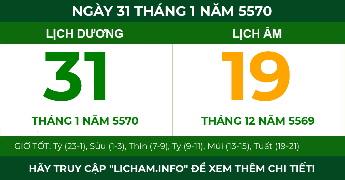 lịch âm ngày 31 tháng 1 năm 5570
