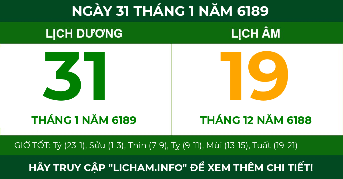 lịch âm ngày 31 tháng 1 năm 6189