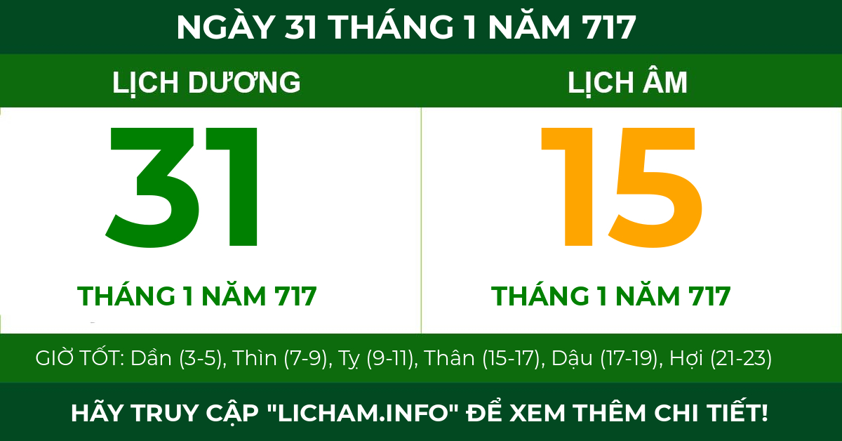 lịch âm ngày 31 tháng 1 năm 717