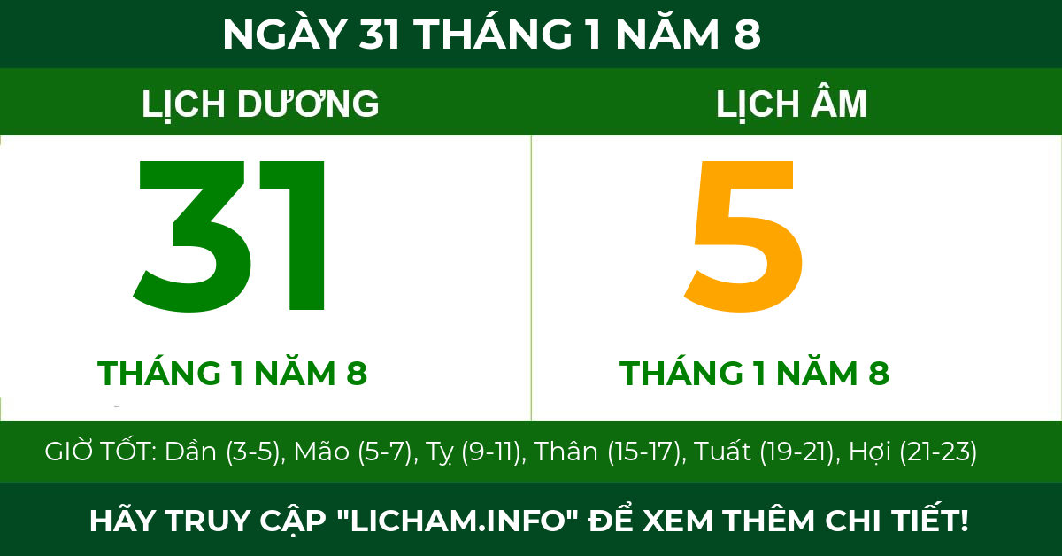 lịch âm ngày 31 tháng 1 năm 8