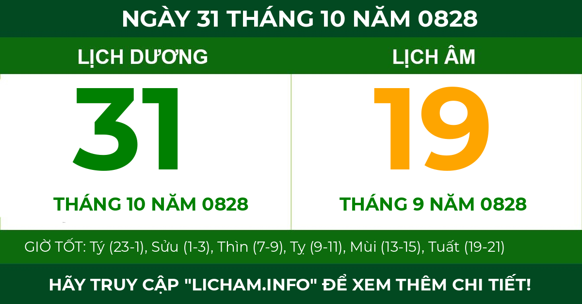 lịch âm ngày 31 tháng 10 năm 0828