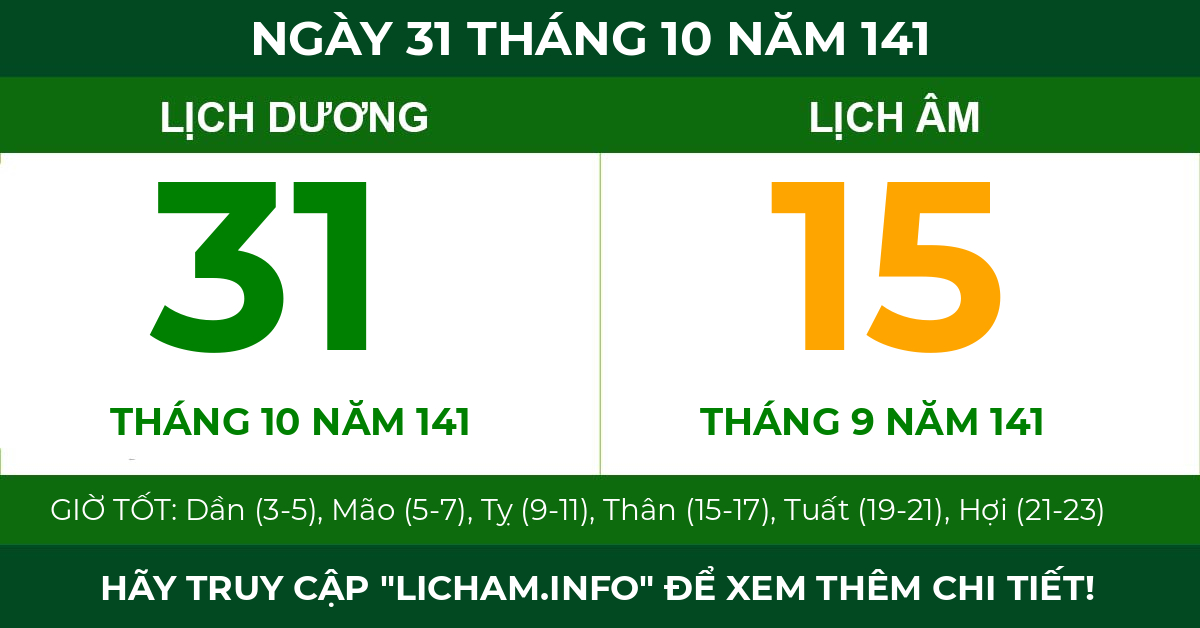 lịch âm ngày 31 tháng 10 năm 141