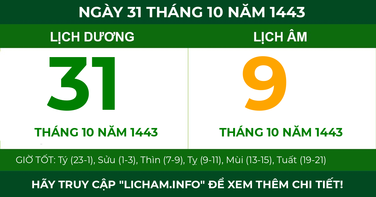 lịch âm ngày 31 tháng 10 năm 1443