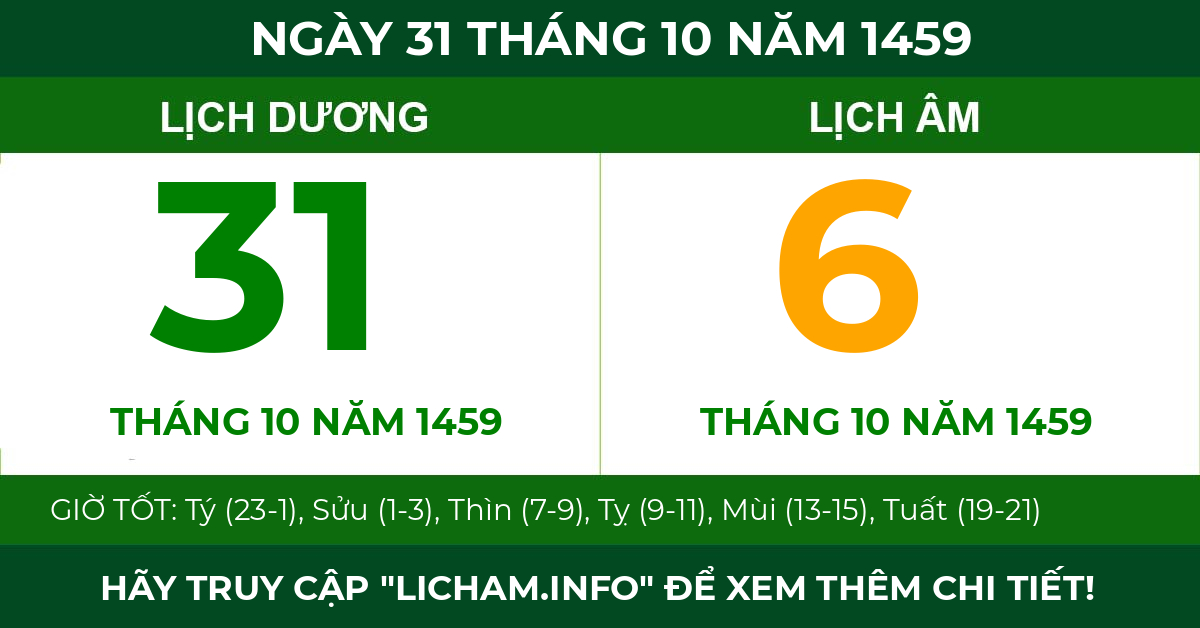 lịch âm ngày 31 tháng 10 năm 1459