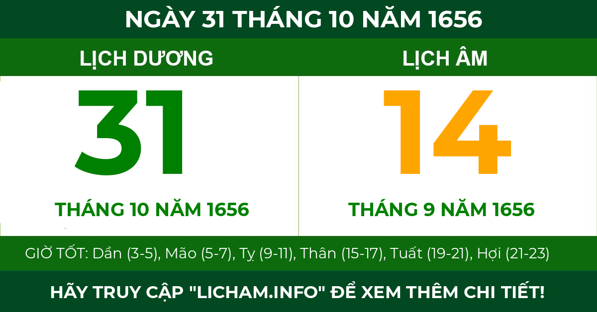 lịch âm ngày 31 tháng 10 năm 1656