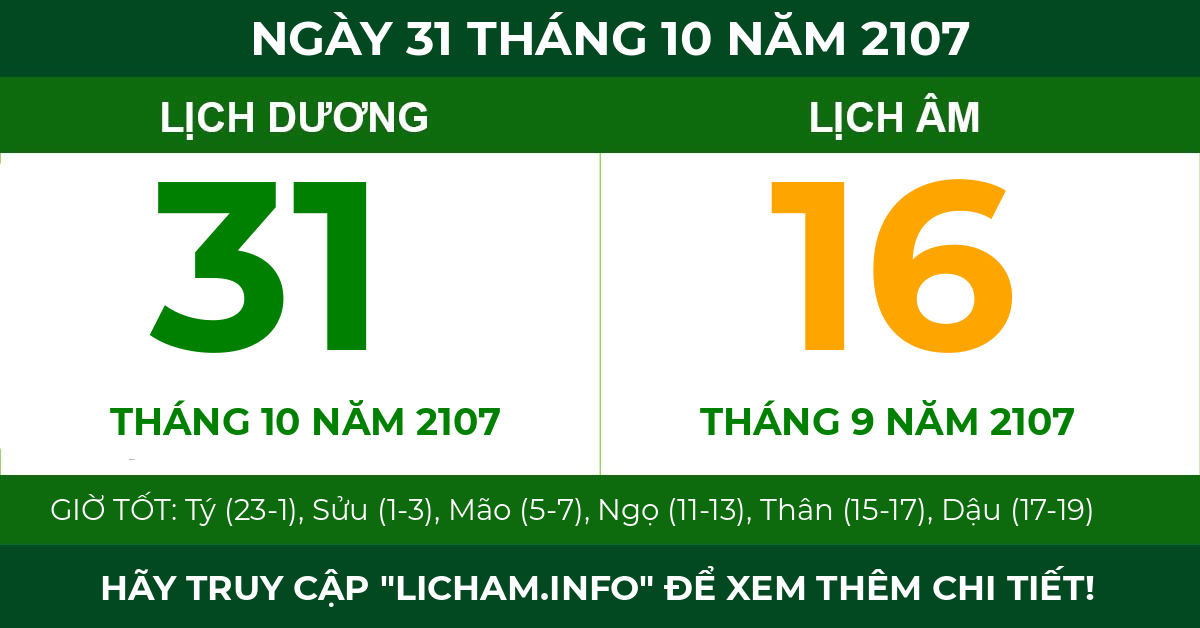 lịch âm ngày 31 tháng 10 năm 2107