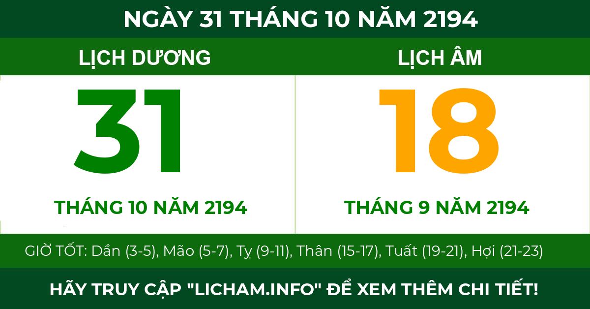 lịch âm ngày 31 tháng 10 năm 2194