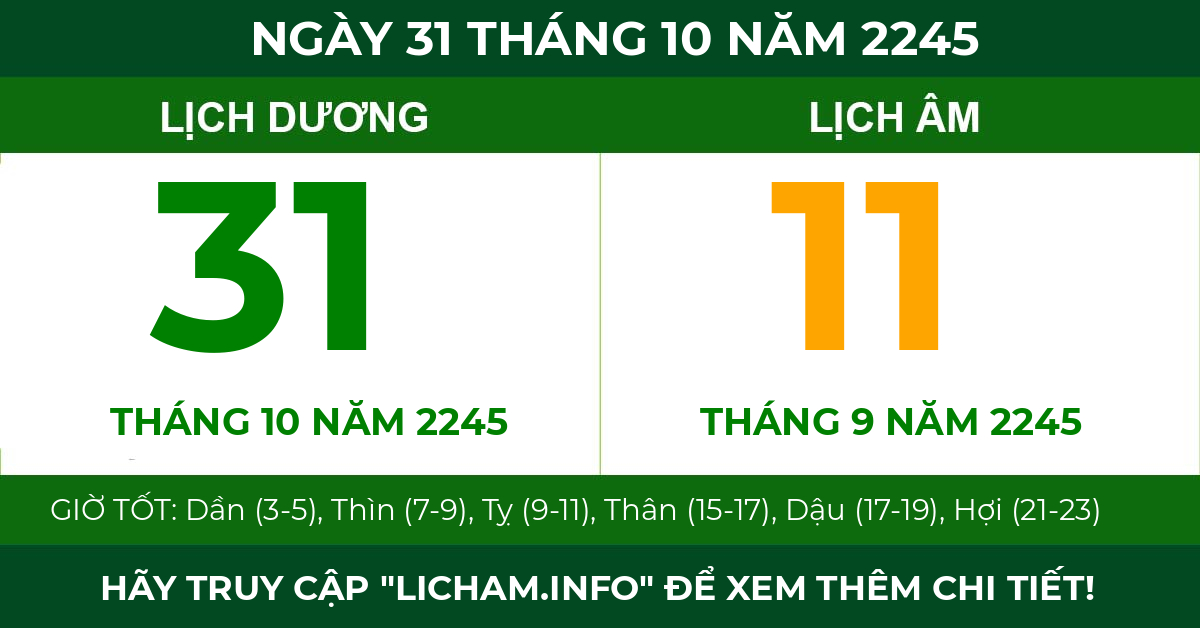 lịch âm ngày 31 tháng 10 năm 2245