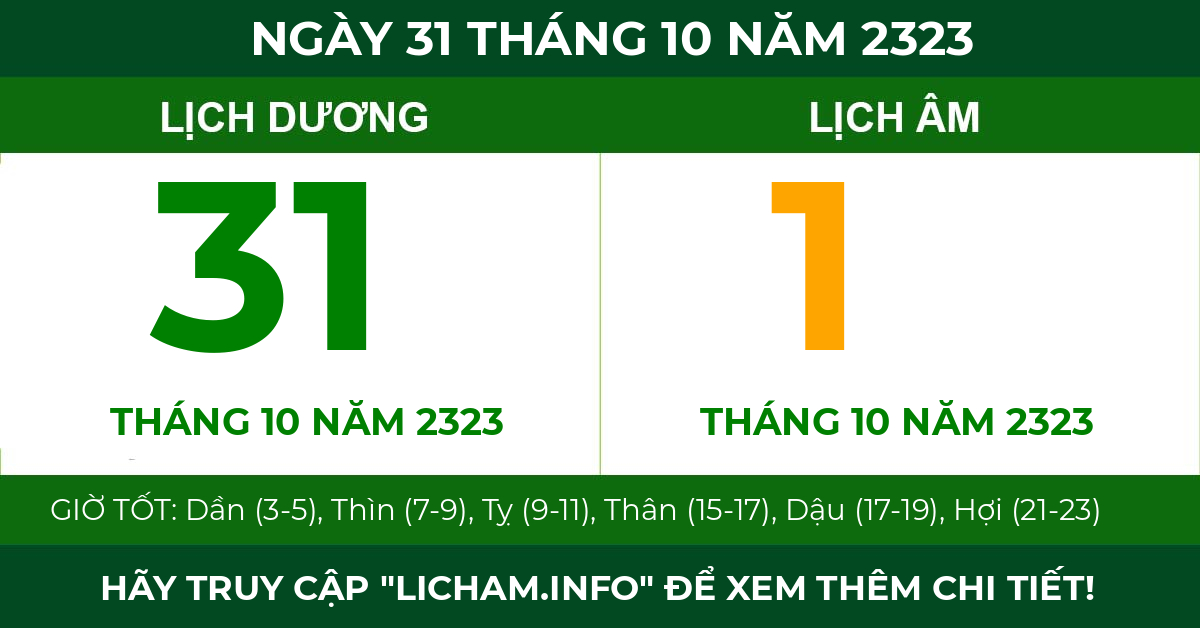 lịch âm ngày 31 tháng 10 năm 2323