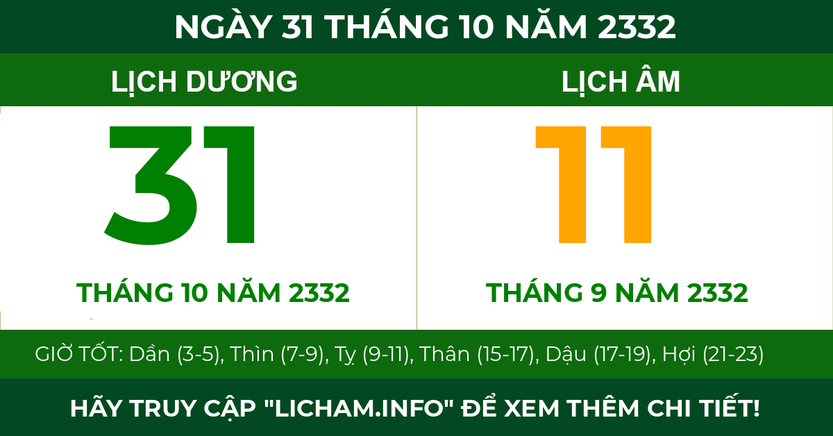 lịch âm ngày 31 tháng 10 năm 2332