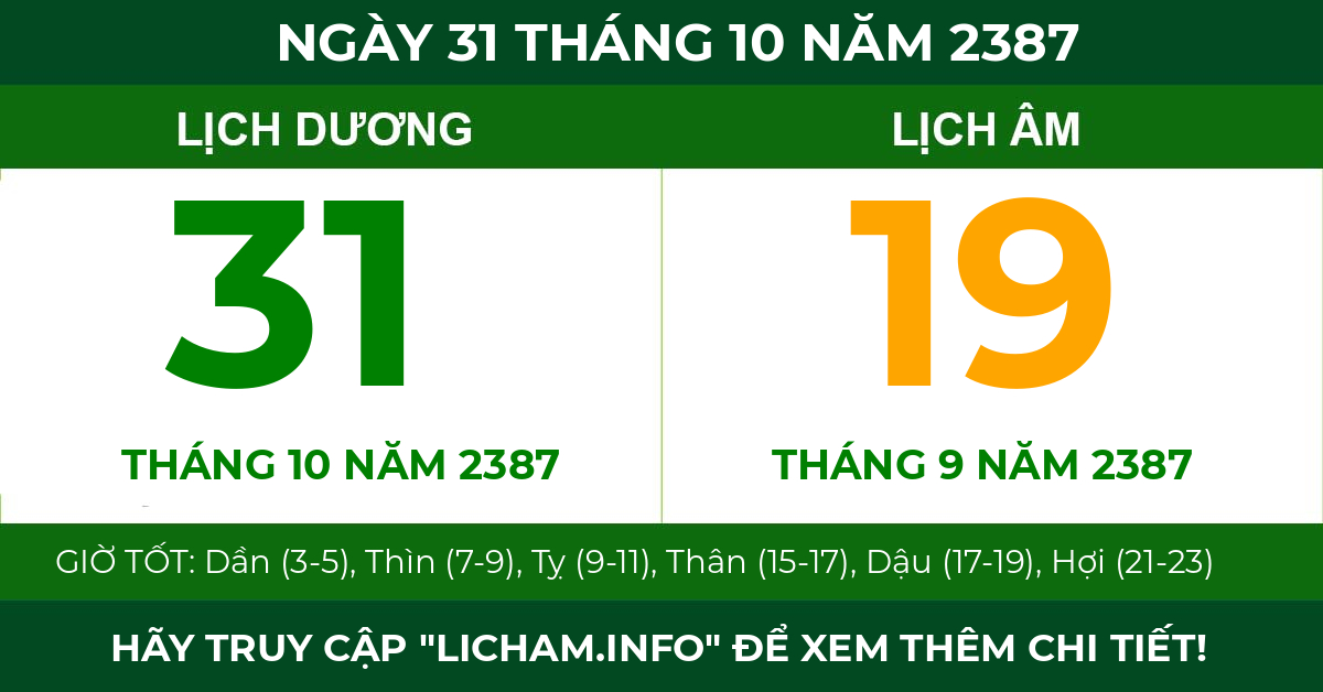 lịch âm ngày 31 tháng 10 năm 2387